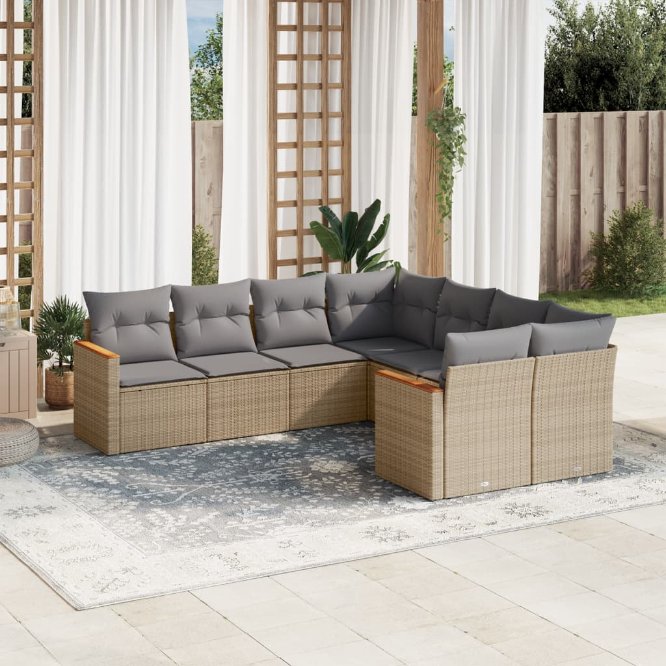 8-tlg. Garten-Sofagarnitur mit Kissen Schwarz Poly Rattan