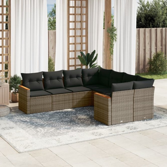 8-tlg. Garten-Sofagarnitur mit Kissen Schwarz Poly Rattan