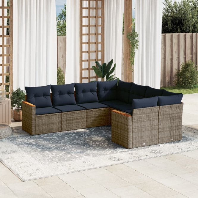 8-teiliges Gartensofa-Set mit Kissen, schwarzes Polyrattan