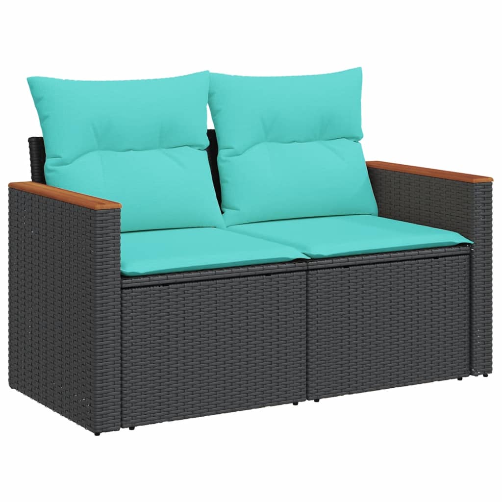 vidaXL 12-teiliges Gartensofa-Set mit Kissen, schwarzes Polyrattan
