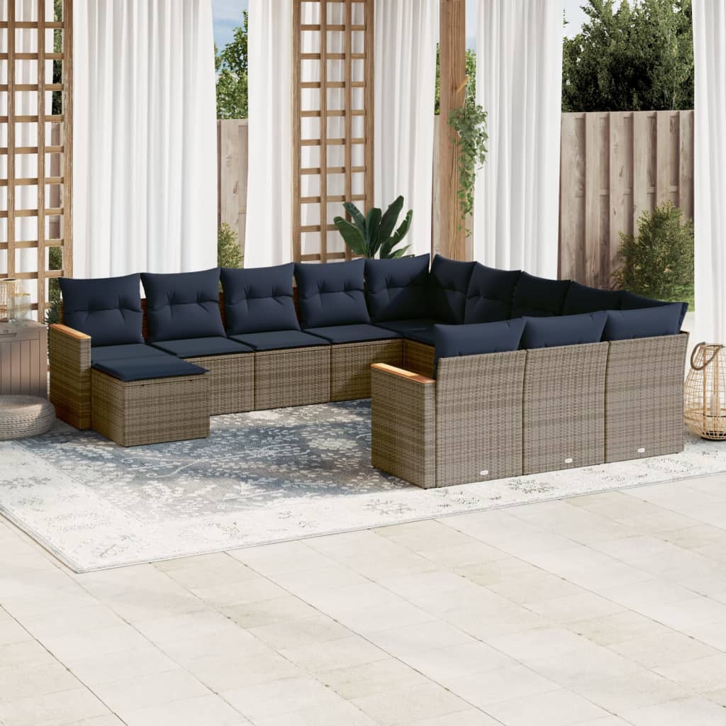 vidaXL 12-teiliges Gartensofa-Set mit Kissen, schwarzes Polyrattan
