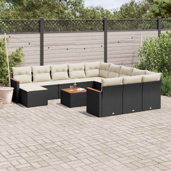 12-tlg. Garten-Sofagarnitur mit Kissen Schwarz Poly Rattan