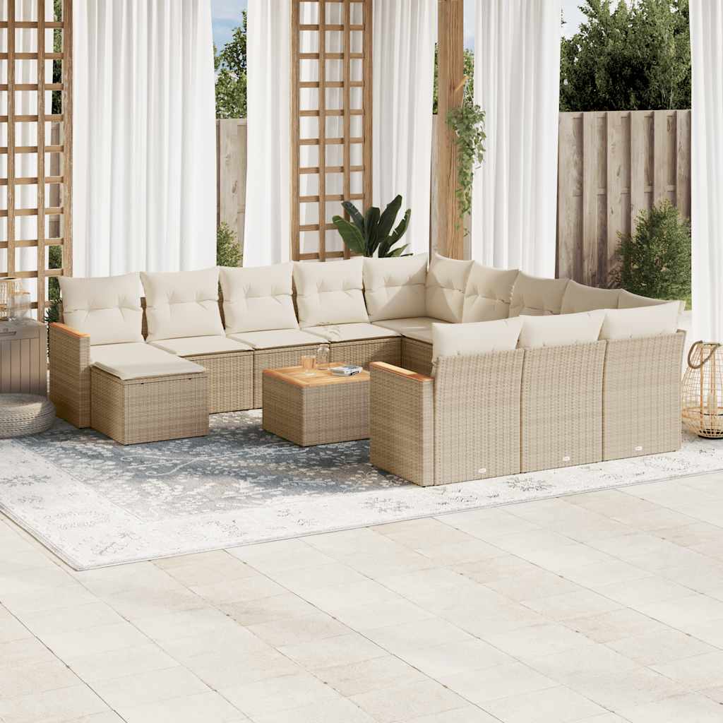 12-tlg. Garten-Sofagarnitur mit Kissen Schwarz Poly Rattan