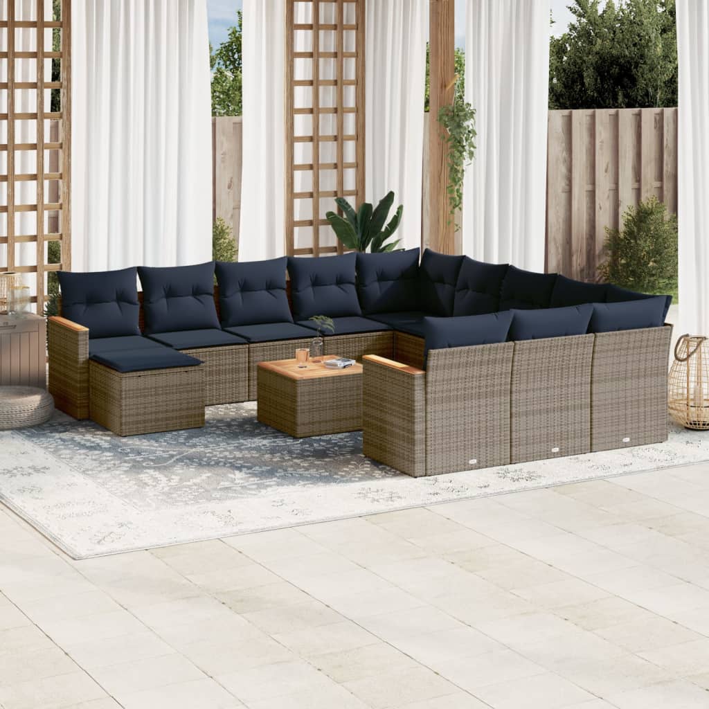 vidaXL 12-teiliges Gartensofa-Set mit Kissen, schwarzes Polyrattan