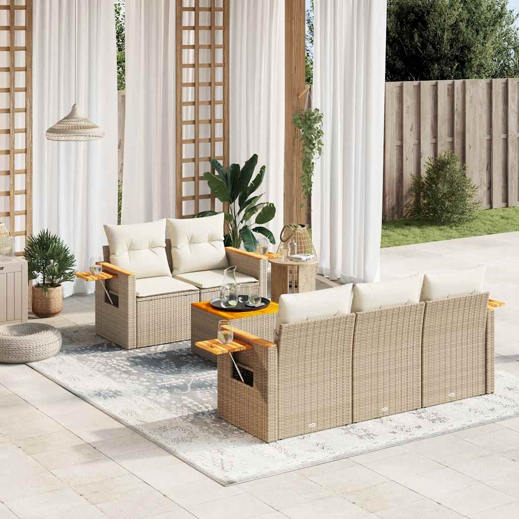 6-tlg. Garten-Sofagarnitur mit Kissen Schwarz Poly Rattan