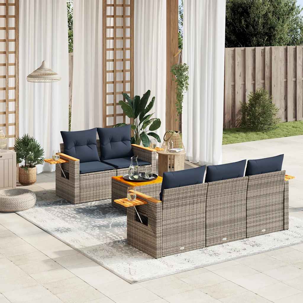 6-tlg. Garten-Sofagarnitur mit Kissen Schwarz Poly Rattan