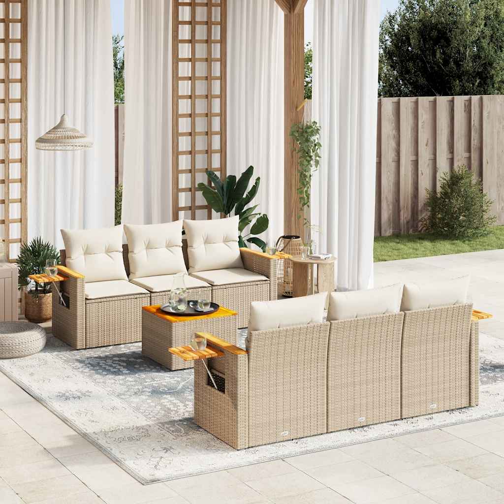 7-tlg. Garten-Sofagarnitur mit Kissen Schwarz Poly Rattan
