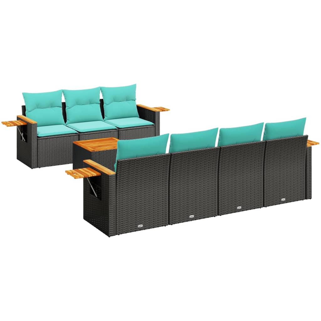 8-tlg. Garten-Sofagarnitur mit Kissen Schwarz Poly Rattan