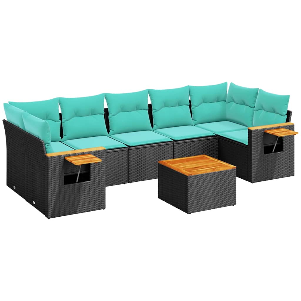 8-tlg. Garten-Sofagarnitur mit Kissen Schwarz Poly Rattan