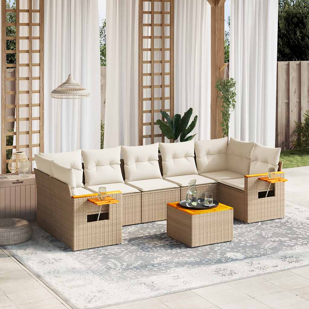 8-tlg. Garten-Sofagarnitur mit Kissen Schwarz Poly Rattan