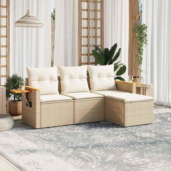 4-tlg. Garten-Sofagarnitur mit Kissen Schwarz Poly Rattan