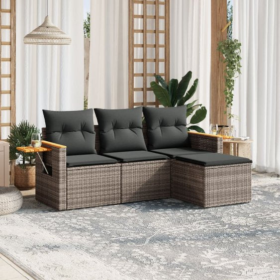 4-tlg. Garten-Sofagarnitur mit Kissen Schwarz Poly Rattan
