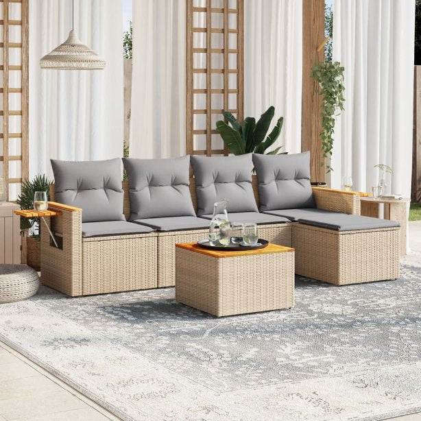 5-tlg. Garten-Sofagarnitur mit Kissen Schwarz Poly Rattan
