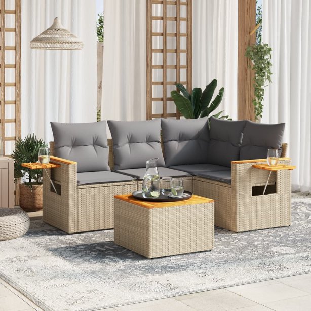 4-tlg. Garten-Sofagarnitur mit Kissen Schwarz Poly Rattan