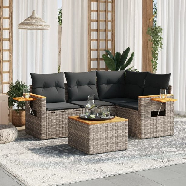 4-tlg. Garten-Sofagarnitur mit Kissen Schwarz Poly Rattan