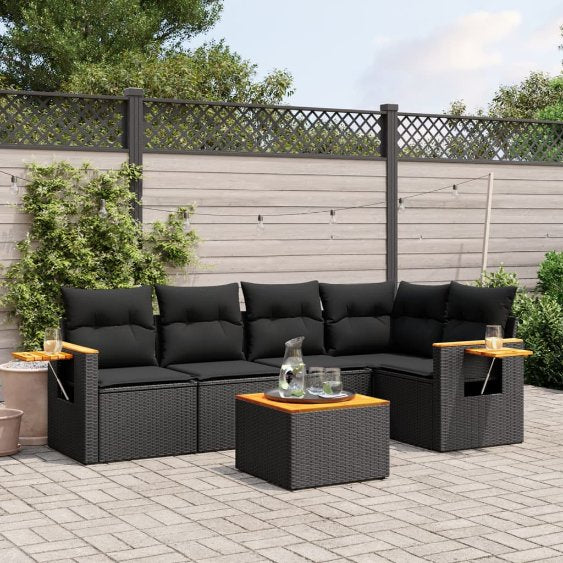 5-tlg. Garten-Sofagarnitur mit Kissen Schwarz Poly Rattan