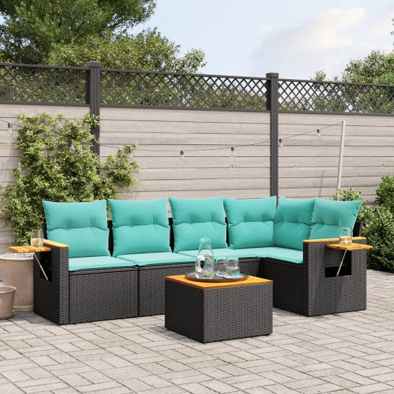 5-tlg. Garten-Sofagarnitur mit Kissen Schwarz Poly Rattan