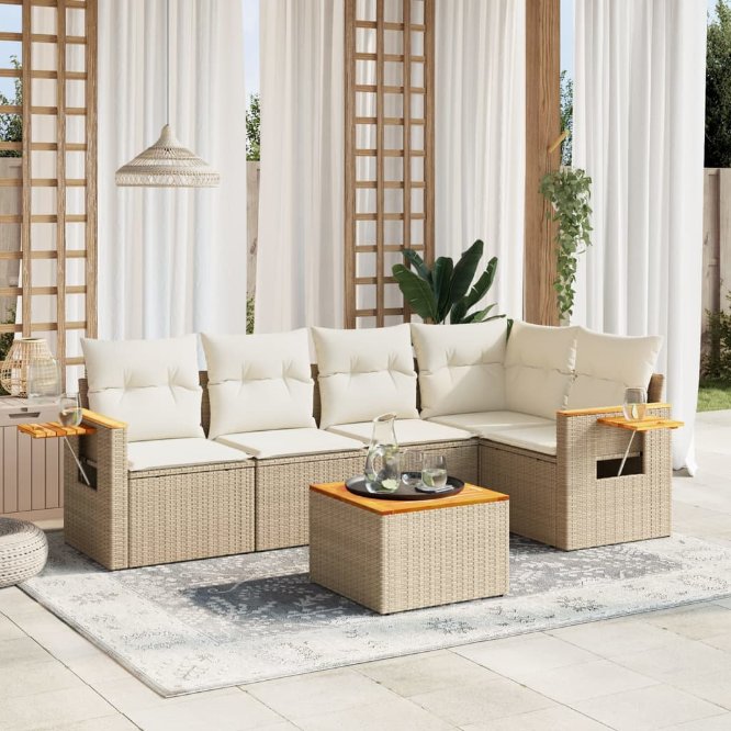 5-tlg. Garten-Sofagarnitur mit Kissen Schwarz Poly Rattan
