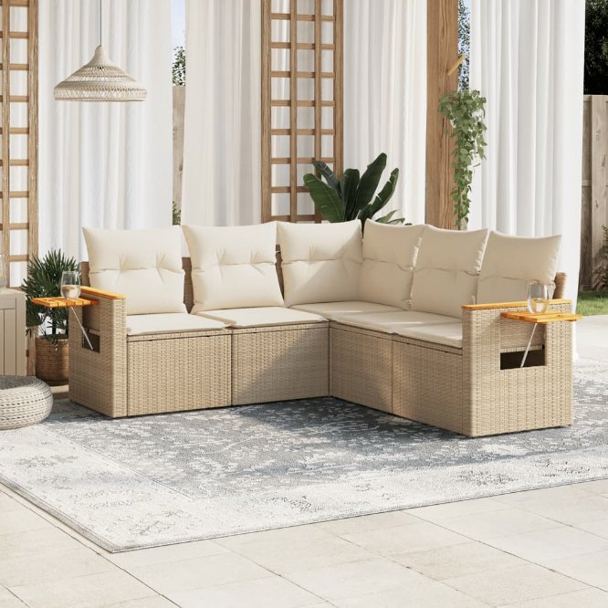 5-tlg. Garten-Sofagarnitur mit Kissen Schwarz Poly Rattan
