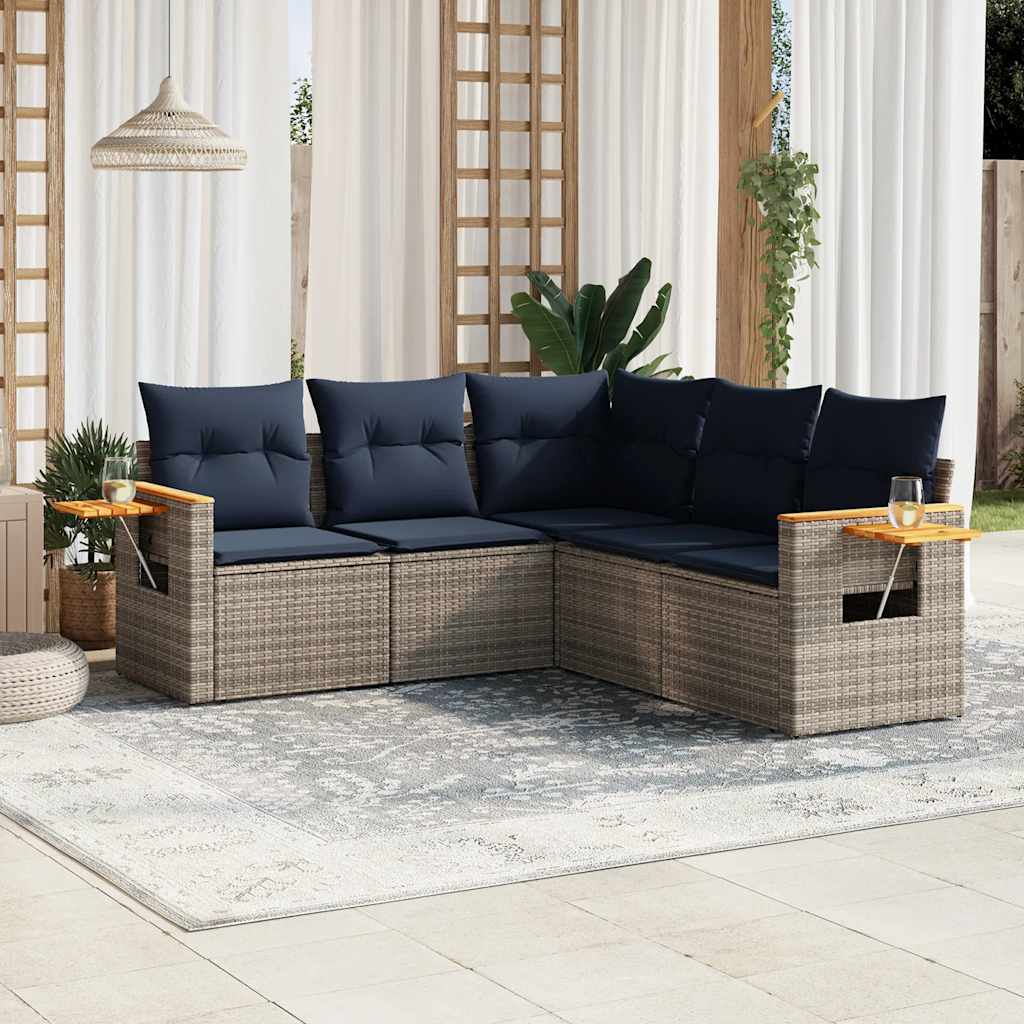 5-tlg. Garten-Sofagarnitur mit Kissen Schwarz Poly Rattan