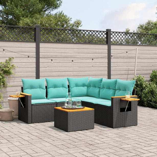 5-tlg. Garten-Sofagarnitur mit Kissen Schwarz Poly Rattan
