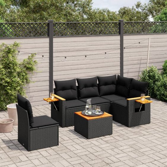 5-tlg. Garten-Sofagarnitur mit Kissen Schwarz Poly Rattan