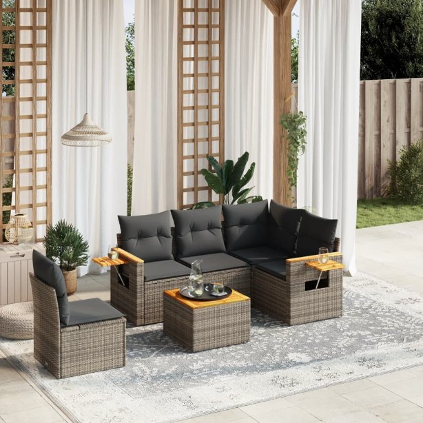 5-tlg. Garten-Sofagarnitur mit Kissen Schwarz Poly Rattan