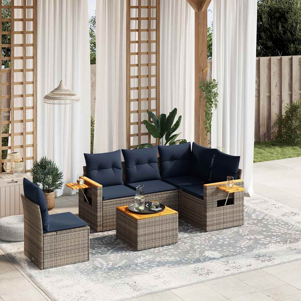 5-tlg. Garten-Sofagarnitur mit Kissen Schwarz Poly Rattan