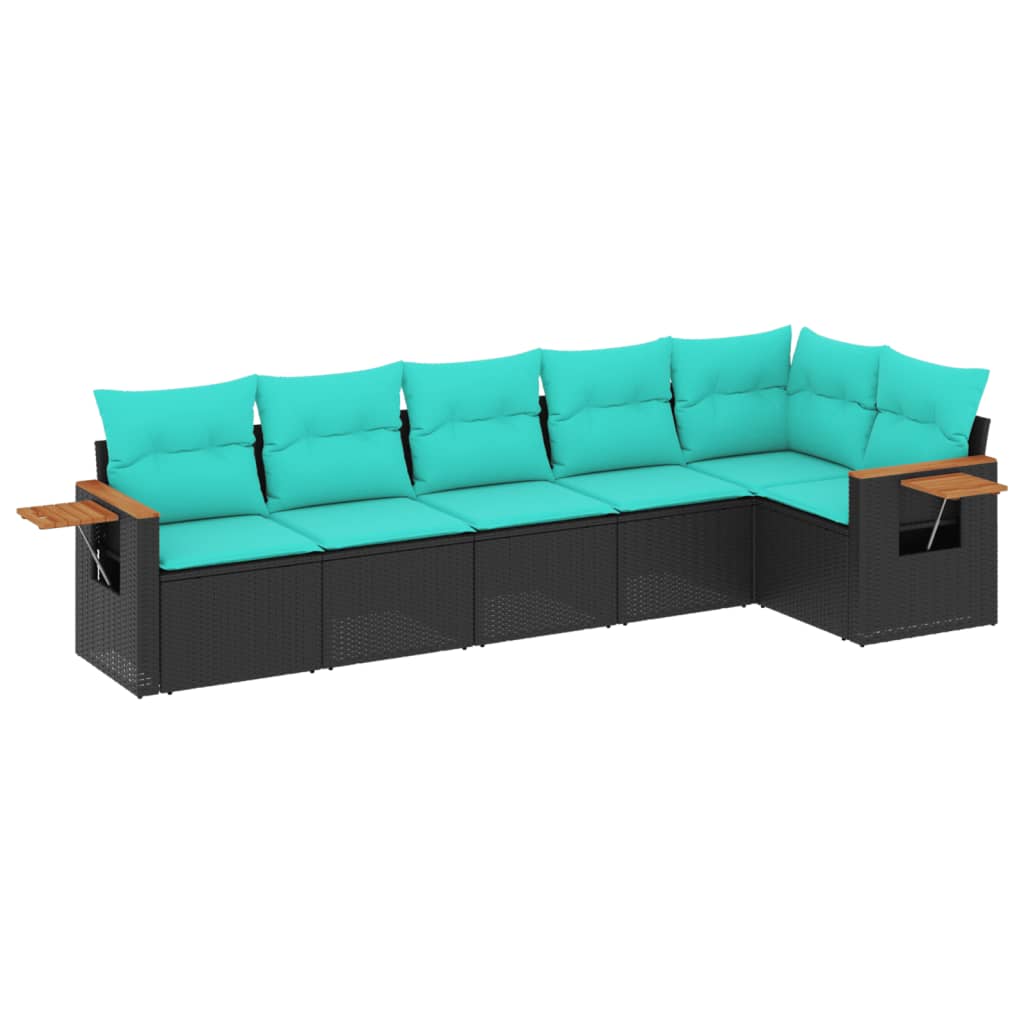 6-tlg. Garten-Sofagarnitur mit Kissen Schwarz Poly Rattan