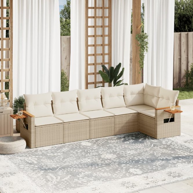 6-tlg. Garten-Sofagarnitur mit Kissen Schwarz Poly Rattan