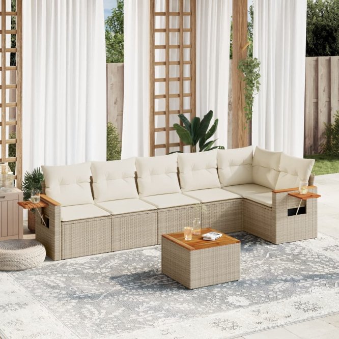 6-tlg. Garten-Sofagarnitur mit Kissen Schwarz Poly Rattan