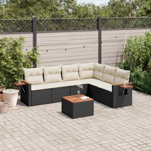 6-tlg. Garten-Sofagarnitur mit Kissen Schwarz Poly Rattan
