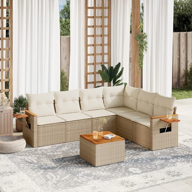 6-tlg. Garten-Sofagarnitur mit Kissen Schwarz Poly Rattan