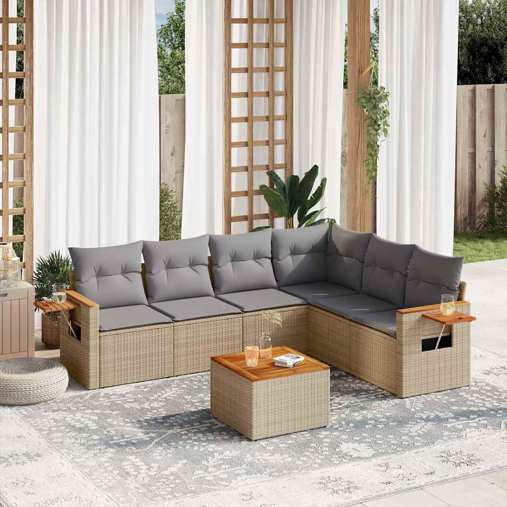 6-tlg. Garten-Sofagarnitur mit Kissen Schwarz Poly Rattan