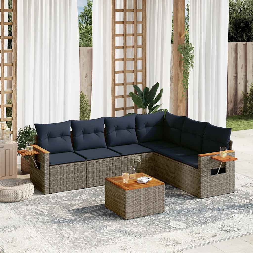 6-tlg. Garten-Sofagarnitur mit Kissen Schwarz Poly Rattan