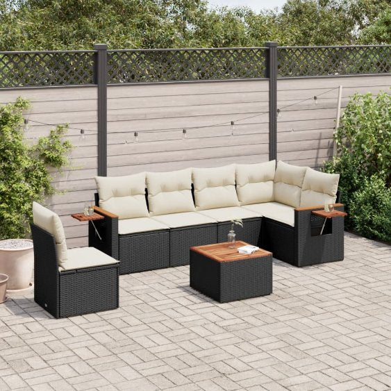 6-tlg. Garten-Sofagarnitur mit Kissen Schwarz Poly Rattan
