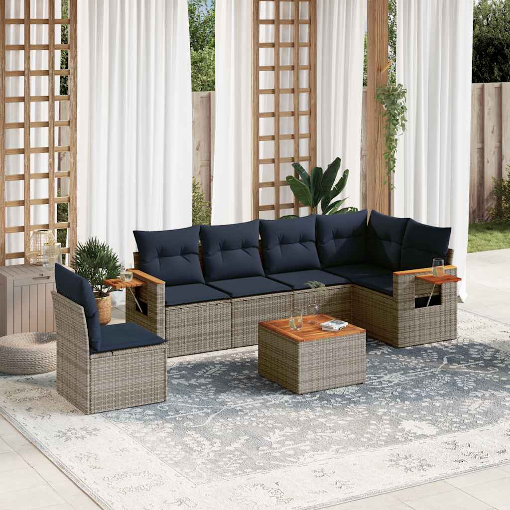 6-tlg. Garten-Sofagarnitur mit Kissen Schwarz Poly Rattan