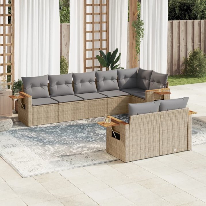 8-tlg. Garten-Sofagarnitur mit Kissen Schwarz Poly Rattan