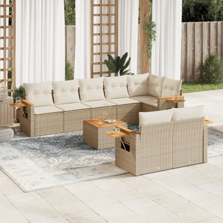 8-tlg. Garten-Sofagarnitur mit Kissen Schwarz Poly Rattan