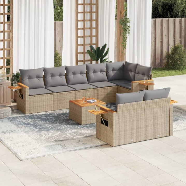 8-tlg. Garten-Sofagarnitur mit Kissen Schwarz Poly Rattan