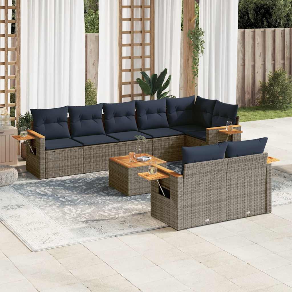 8-tlg. Garten-Sofagarnitur mit Kissen Schwarz Poly Rattan