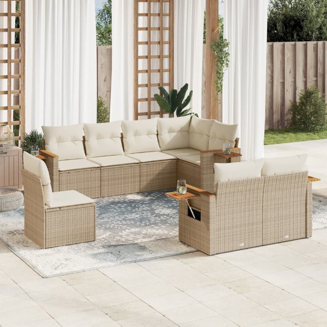 8-tlg. Garten-Sofagarnitur mit Kissen Schwarz Poly Rattan