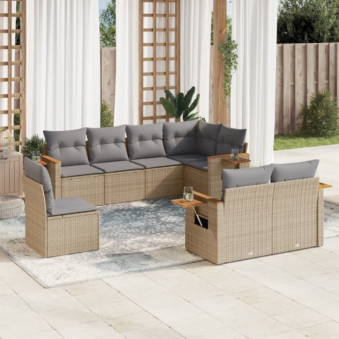 8-tlg. Garten-Sofagarnitur mit Kissen Schwarz Poly Rattan