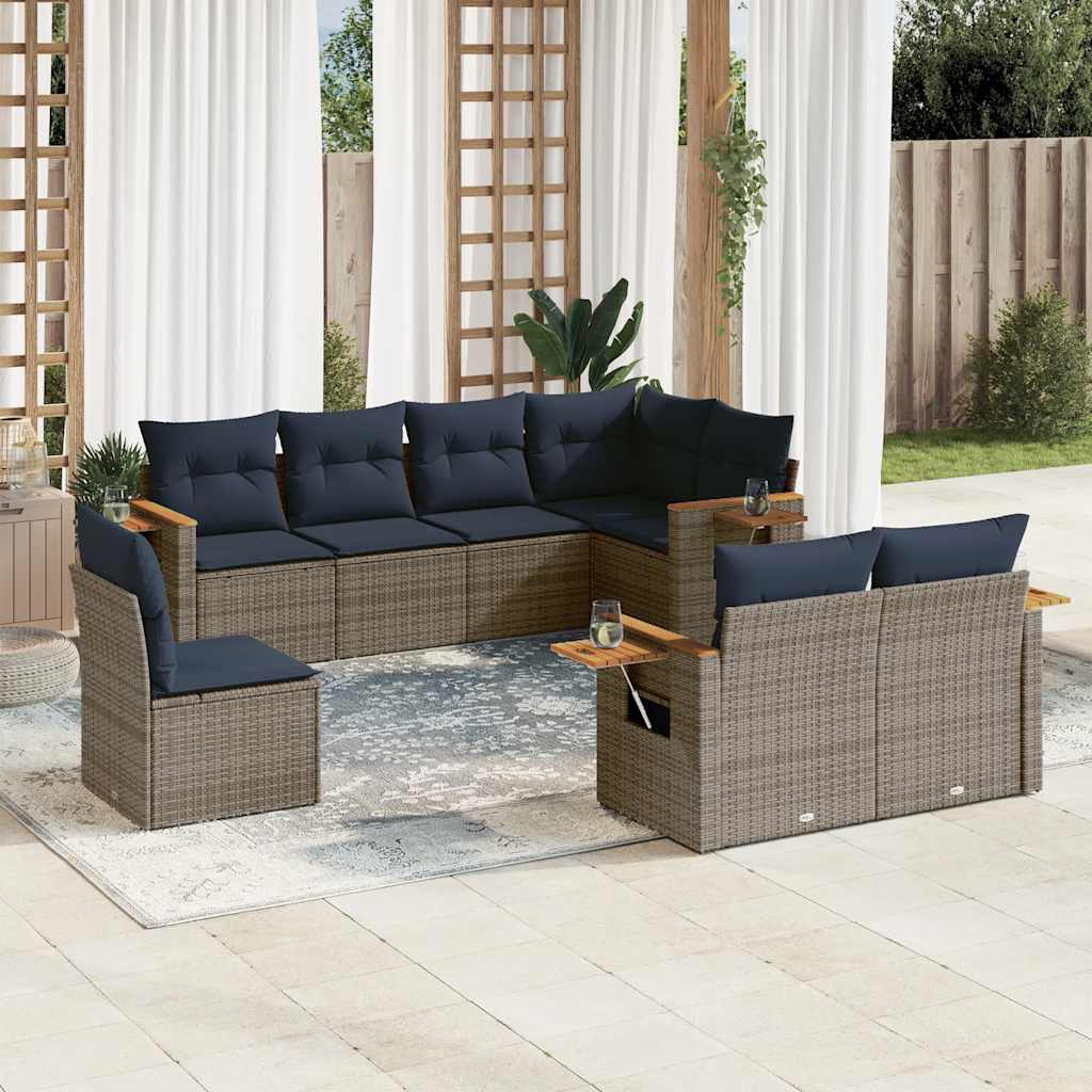 8-tlg. Garten-Sofagarnitur mit Kissen Schwarz Poly Rattan