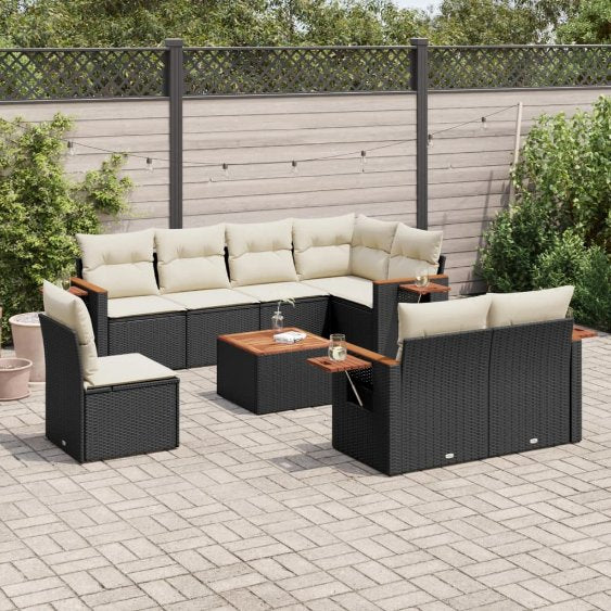 8-tlg. Garten-Sofagarnitur mit Kissen Schwarz Poly Rattan