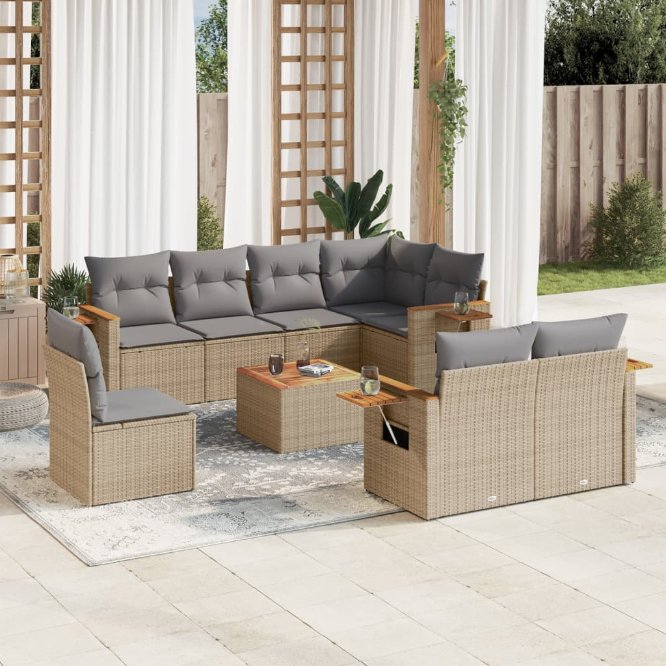 8-tlg. Garten-Sofagarnitur mit Kissen Schwarz Poly Rattan