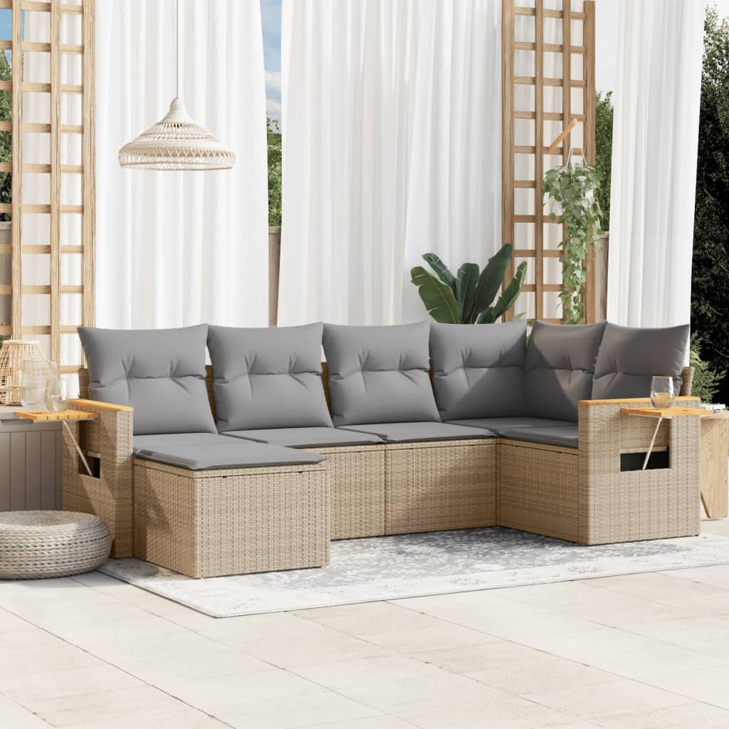 6-tlg. Garten-Sofagarnitur mit Kissen Schwarz Poly Rattan