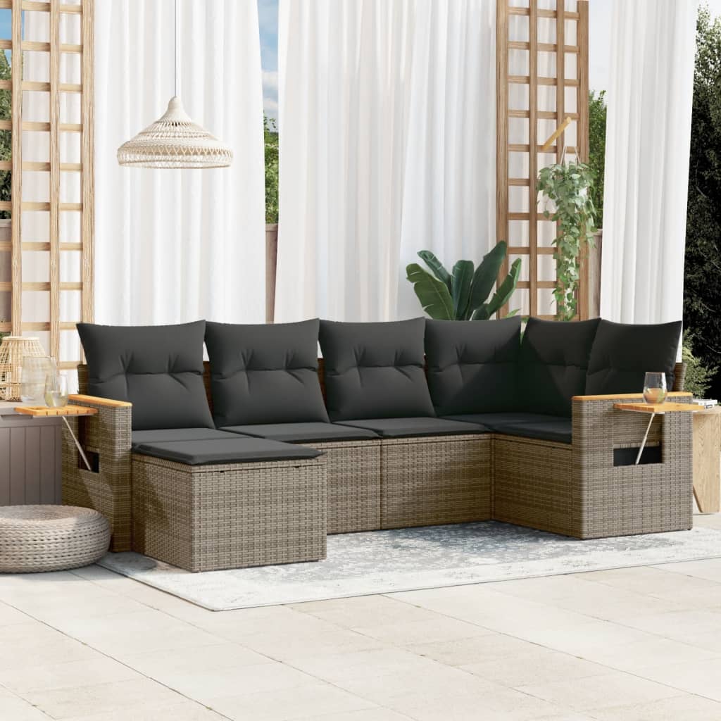 6-tlg. Garten-Sofagarnitur mit Kissen Schwarz Poly Rattan
