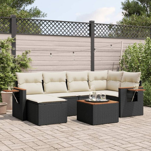 6-tlg. Garten-Sofagarnitur mit Kissen Schwarz Poly Rattan