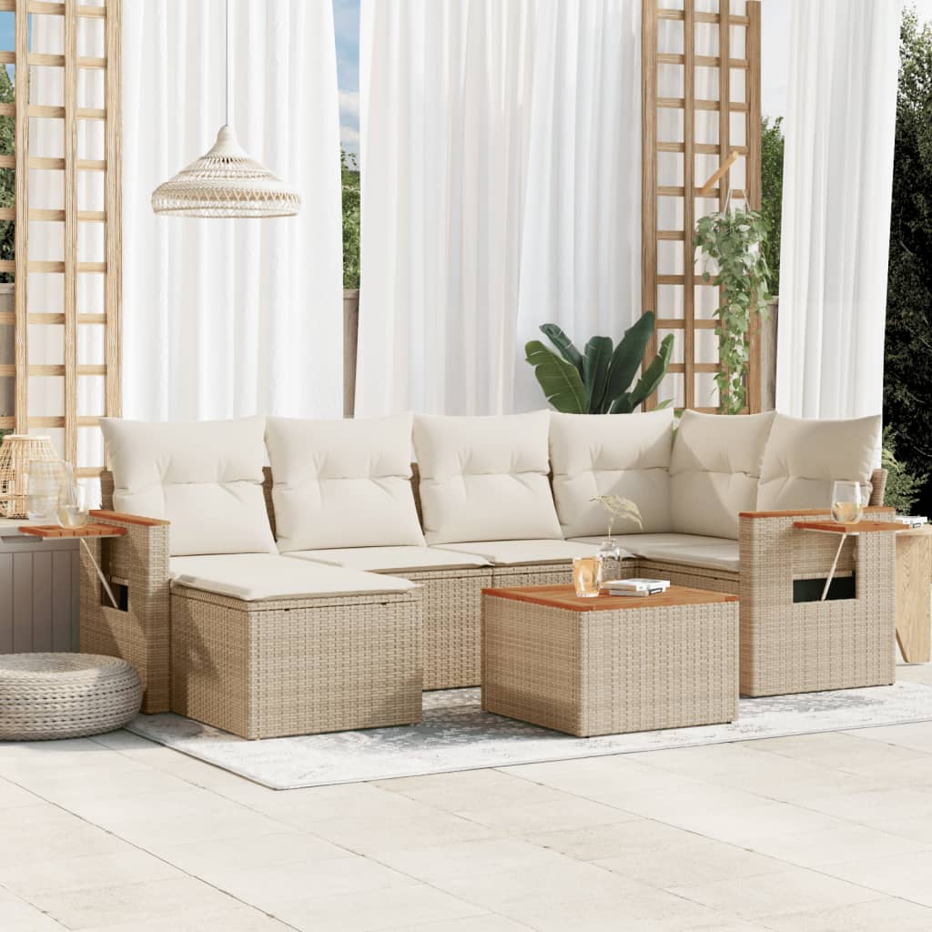 6-tlg. Garten-Sofagarnitur mit Kissen Schwarz Poly Rattan
